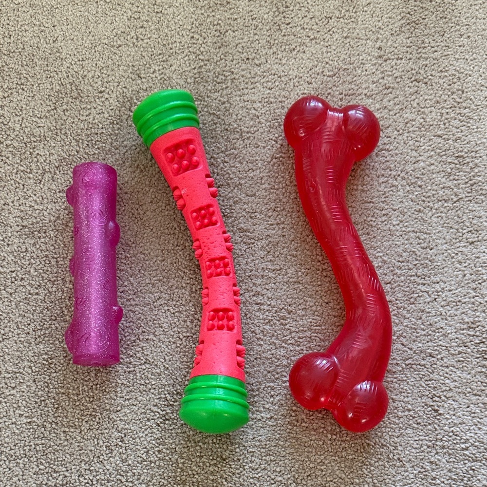 Durable Dog Chew & Fetch Toys - Red, Pink, Green